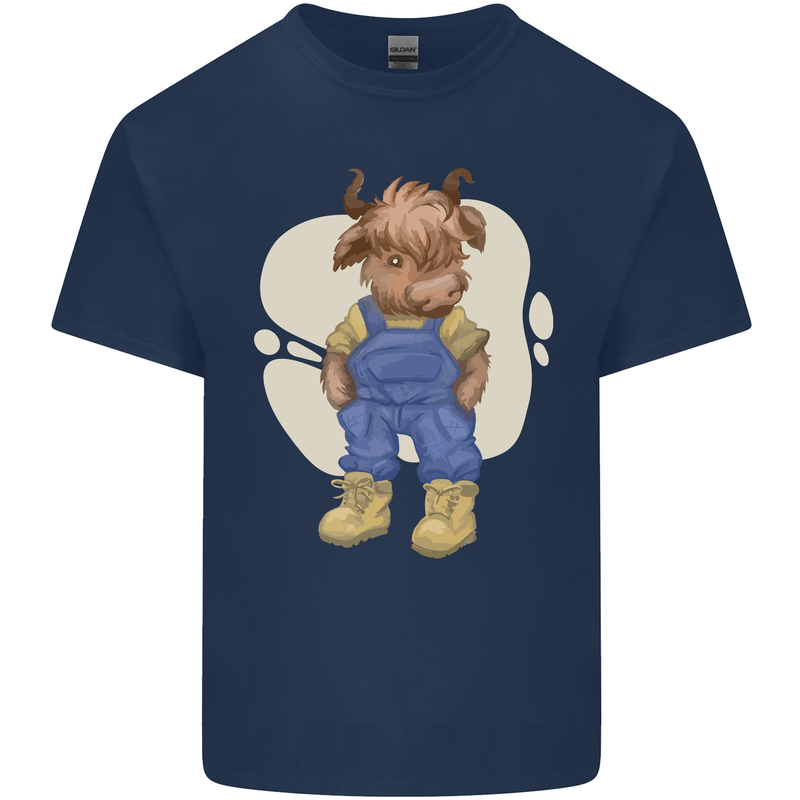 An Infant Highland Cow Cattle Bull Kids T-Shirt Childrens Navy Blue