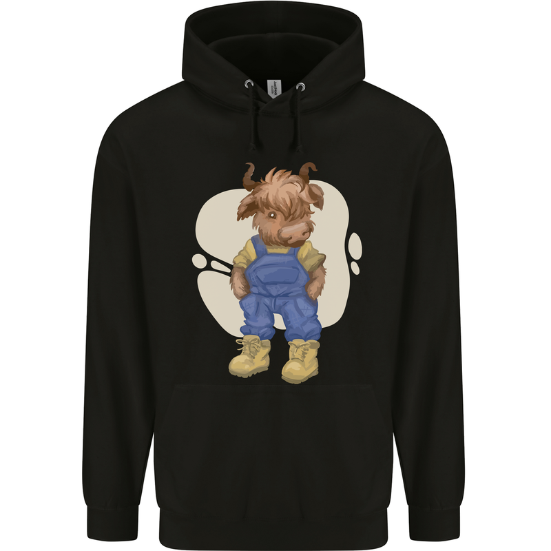 An Infant Highland Cow Cattle Bull Mens 80% Cotton Hoodie Black