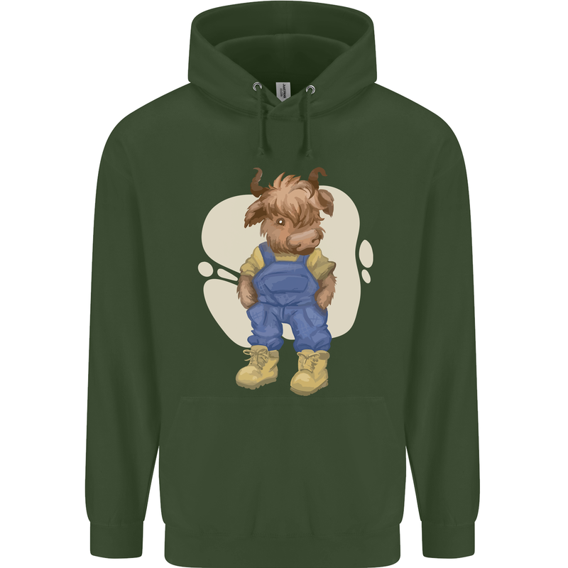 An Infant Highland Cow Cattle Bull Mens 80% Cotton Hoodie Forest Green