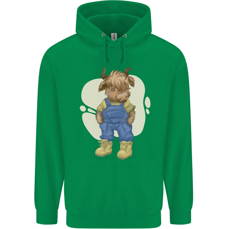 An Infant Highland Cow Cattle Bull Mens 80% Cotton Hoodie Irish Green