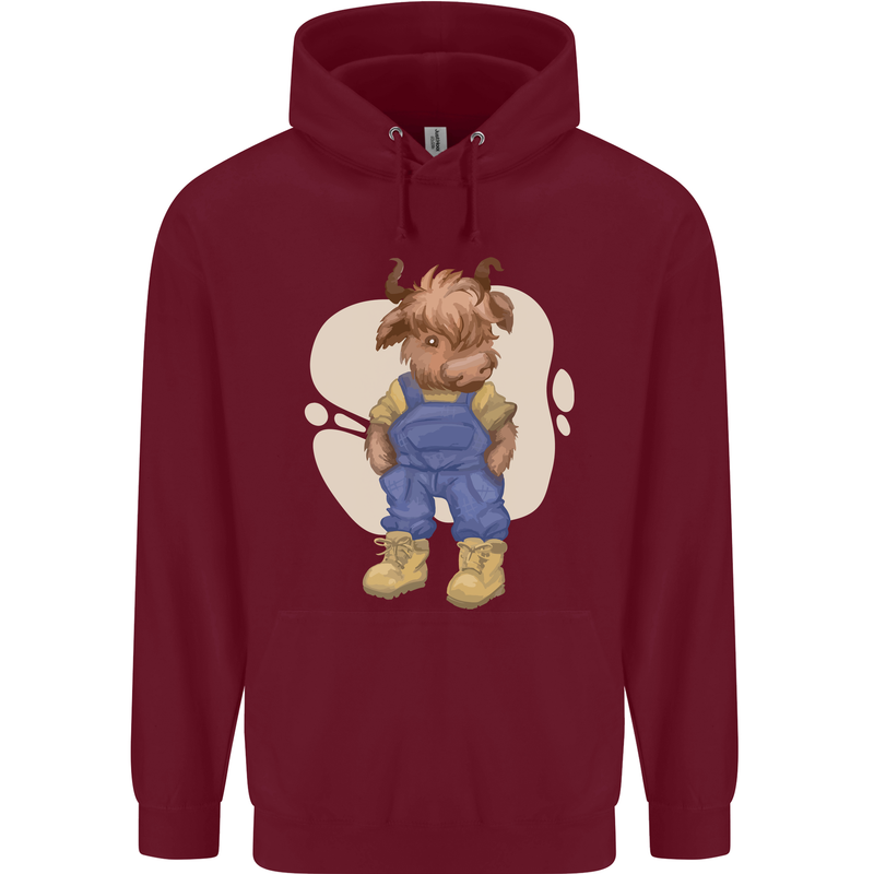 An Infant Highland Cow Cattle Bull Mens 80% Cotton Hoodie Maroon
