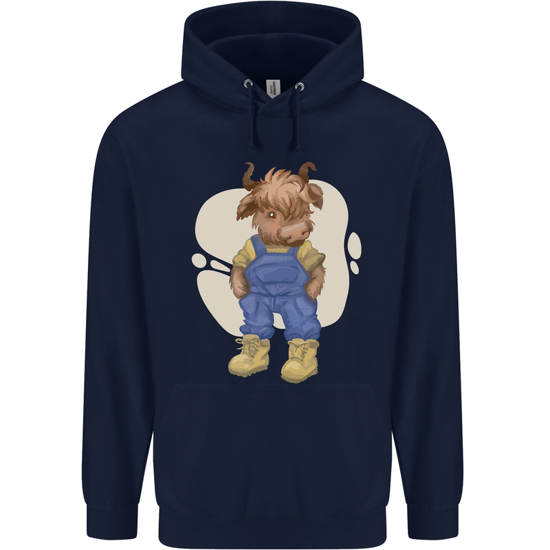 An Infant Highland Cow Cattle Bull Mens 80% Cotton Hoodie Navy Blue
