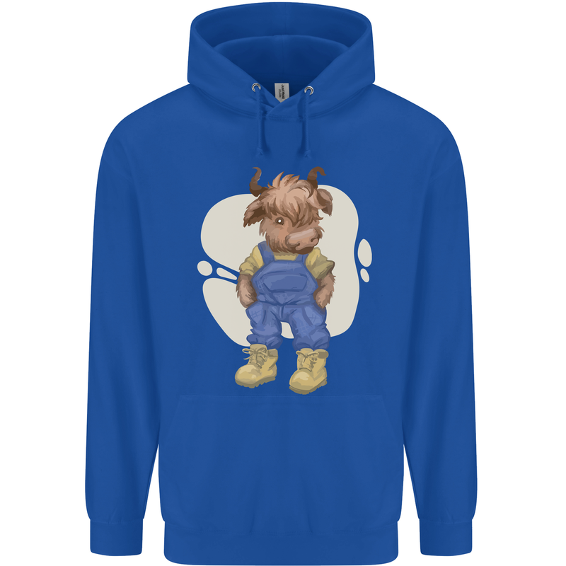 An Infant Highland Cow Cattle Bull Mens 80% Cotton Hoodie Royal Blue