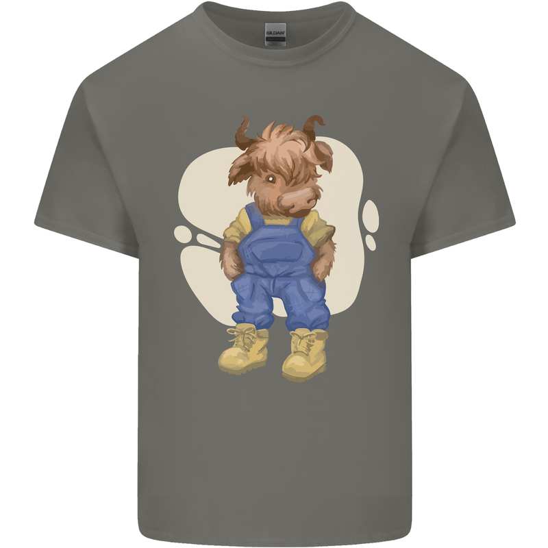 An Infant Highland Cow Cattle Bull Mens Cotton T-Shirt Tee Top Charcoal