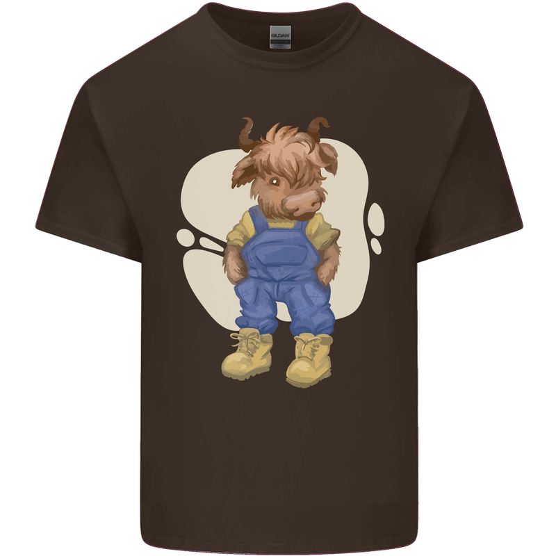 An Infant Highland Cow Cattle Bull Mens Cotton T-Shirt Tee Top Dark Chocolate