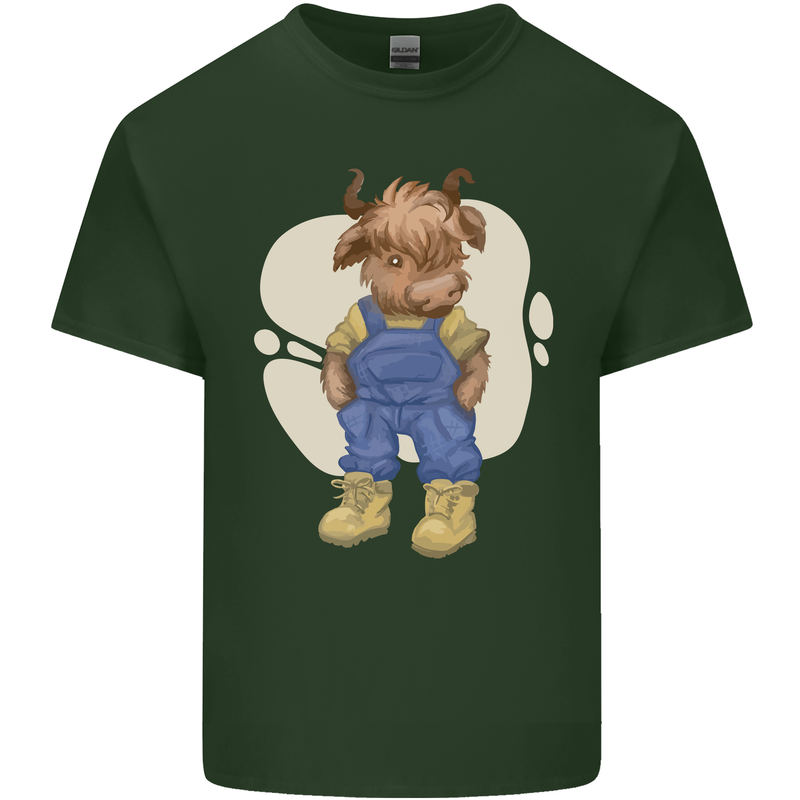 An Infant Highland Cow Cattle Bull Mens Cotton T-Shirt Tee Top Forest Green