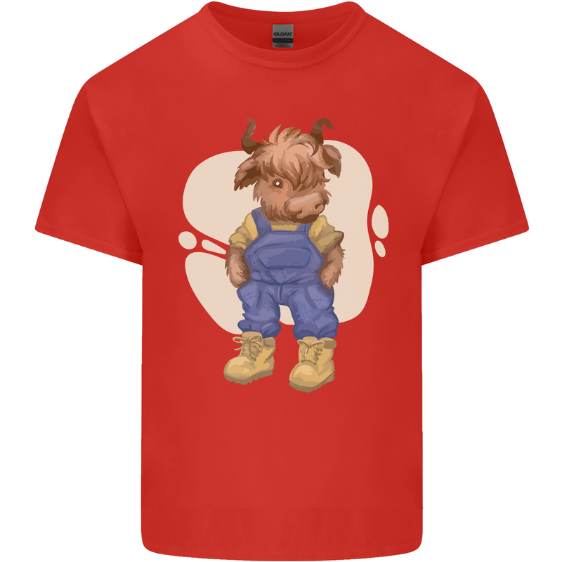 An Infant Highland Cow Cattle Bull Mens Cotton T-Shirt Tee Top Red