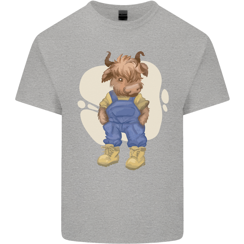 An Infant Highland Cow Cattle Bull Mens Cotton T-Shirt Tee Top Sports Grey