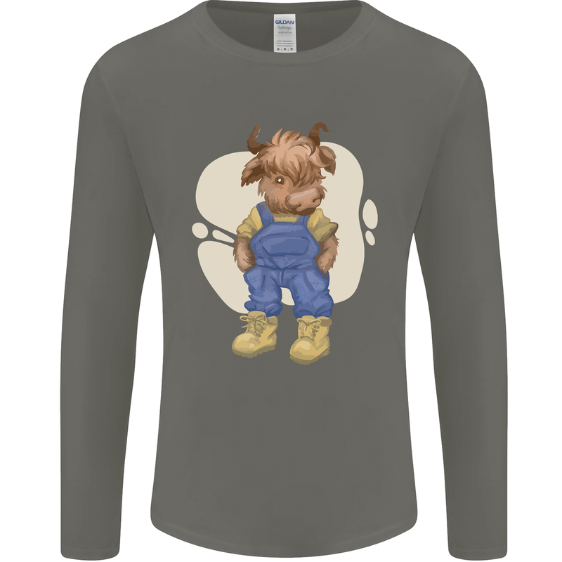 An Infant Highland Cow Cattle Bull Mens Long Sleeve T-Shirt Charcoal