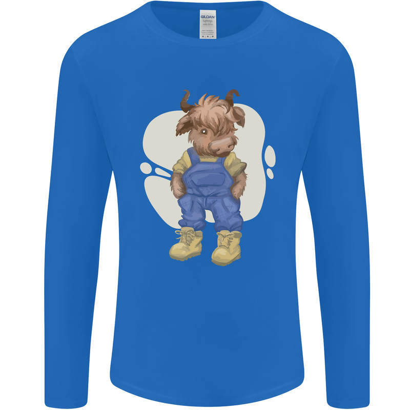 An Infant Highland Cow Cattle Bull Mens Long Sleeve T-Shirt Royal Blue