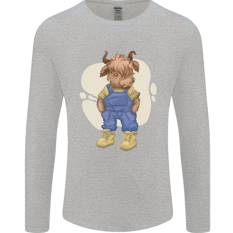 An Infant Highland Cow Cattle Bull Mens Long Sleeve T-Shirt Sports Grey