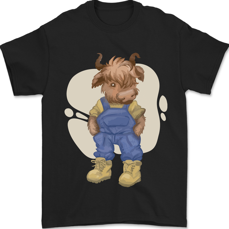 An Infant Highland Cow Cattle Bull Mens T-Shirt 100% Cotton Black