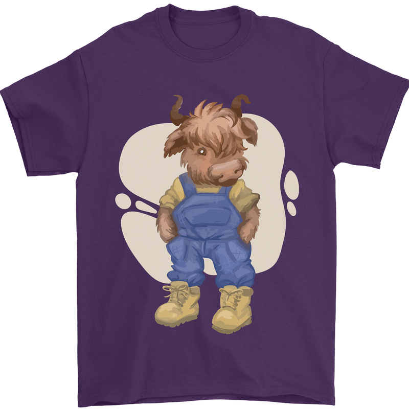 An Infant Highland Cow Cattle Bull Mens T-Shirt 100% Cotton Purple