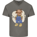 An Infant Highland Cow Cattle Bull Mens V-Neck Cotton T-Shirt Charcoal