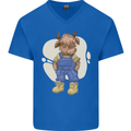 An Infant Highland Cow Cattle Bull Mens V-Neck Cotton T-Shirt Royal Blue