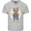 An Infant Highland Cow Cattle Bull Mens V-Neck Cotton T-Shirt Sports Grey