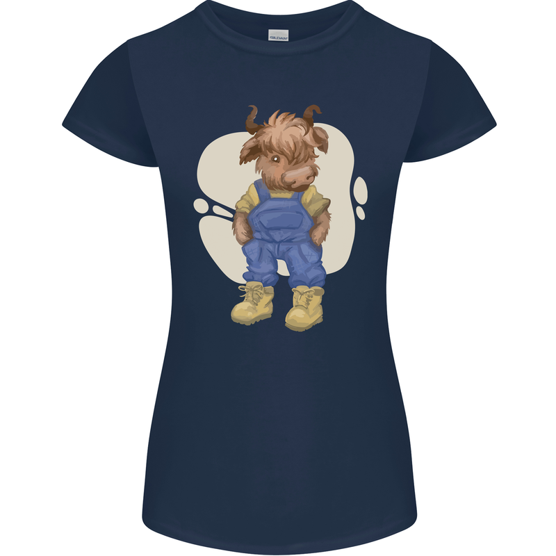 An Infant Highland Cow Cattle Bull Womens Petite Cut T-Shirt Navy Blue