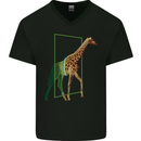 An Obscure Giraffe Design Mens V-Neck Cotton T-Shirt Black