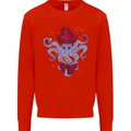 An Octopus Wizard Magic Magician Kids Sweatshirt Jumper Bright Red