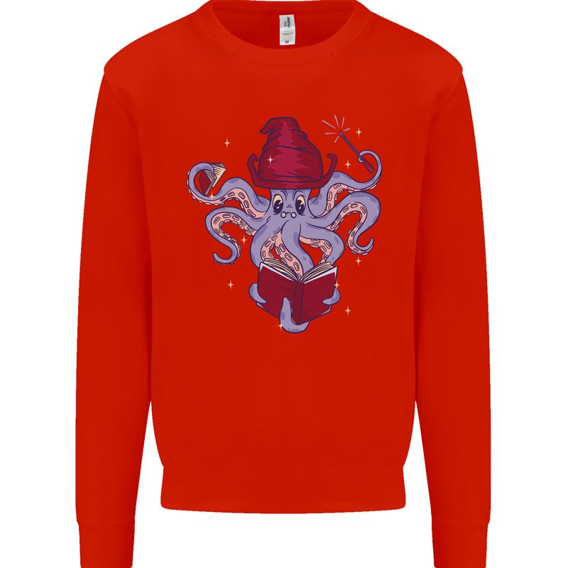 An Octopus Wizard Magic Magician Kids Sweatshirt Jumper Bright Red