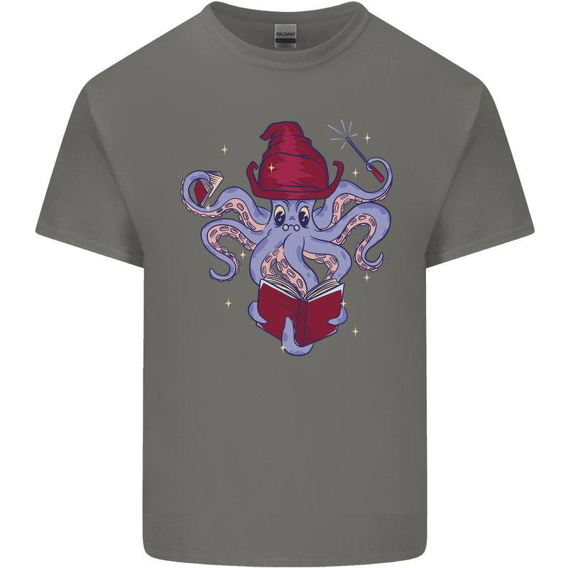 An Octopus Wizard Magic Magician Mens Cotton T-Shirt Tee Top Charcoal