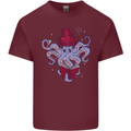 An Octopus Wizard Magic Magician Mens Cotton T-Shirt Tee Top Maroon