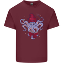 An Octopus Wizard Magic Magician Mens Cotton T-Shirt Tee Top Maroon