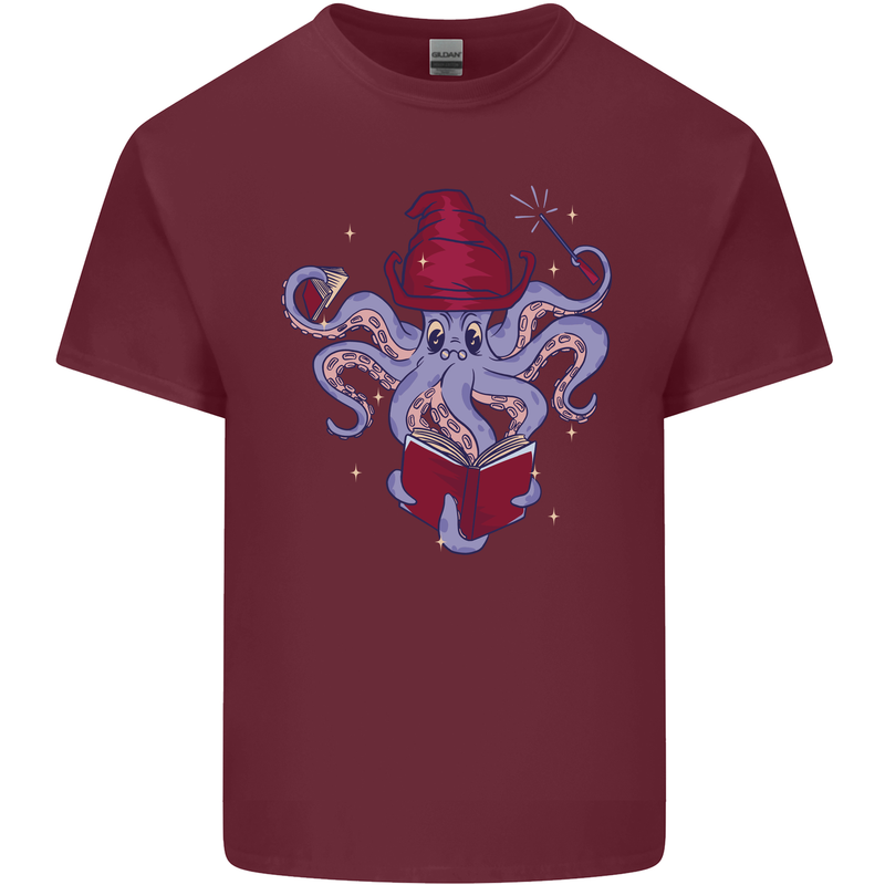 An Octopus Wizard Magic Magician Mens Cotton T-Shirt Tee Top Maroon