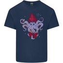 An Octopus Wizard Magic Magician Mens Cotton T-Shirt Tee Top Navy Blue