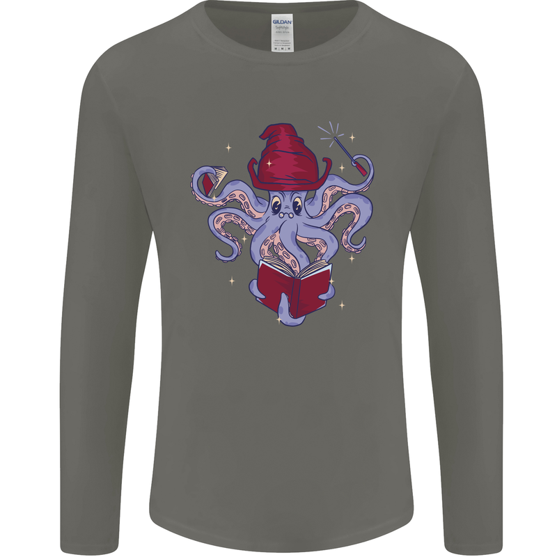 An Octopus Wizard Magic Magician Mens Long Sleeve T-Shirt Charcoal