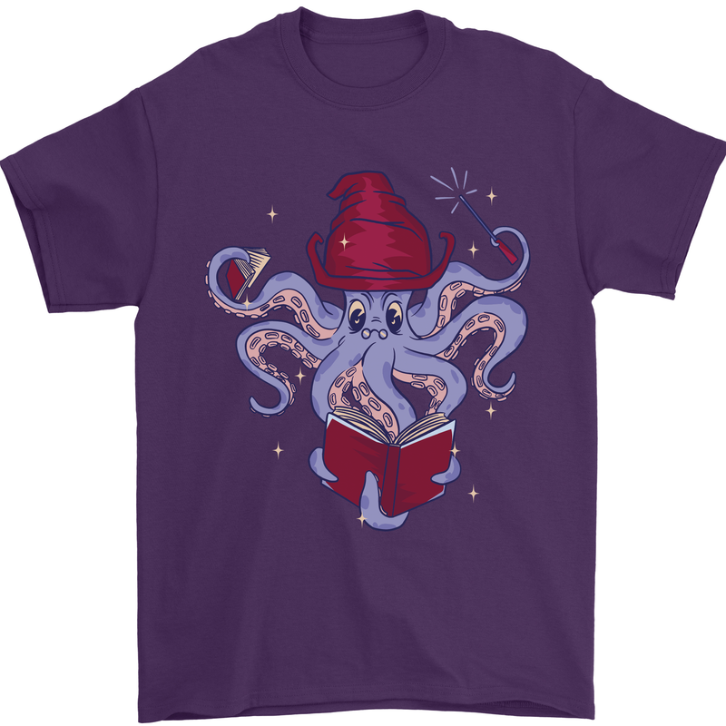 An Octopus Wizard Magic Magician Mens T-Shirt 100% Cotton Purple