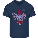 An Octopus Wizard Magic Magician Mens V-Neck Cotton T-Shirt Navy Blue