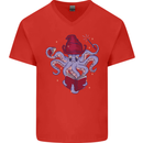 An Octopus Wizard Magic Magician Mens V-Neck Cotton T-Shirt Red
