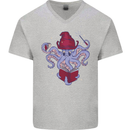 An Octopus Wizard Magic Magician Mens V-Neck Cotton T-Shirt Sports Grey