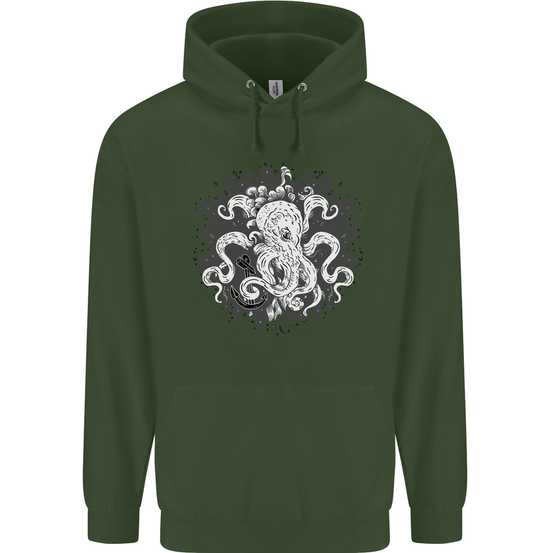 An Octopus in the Deep Ocean Sailor Sailing Childrens Kids Hoodie Forest Green