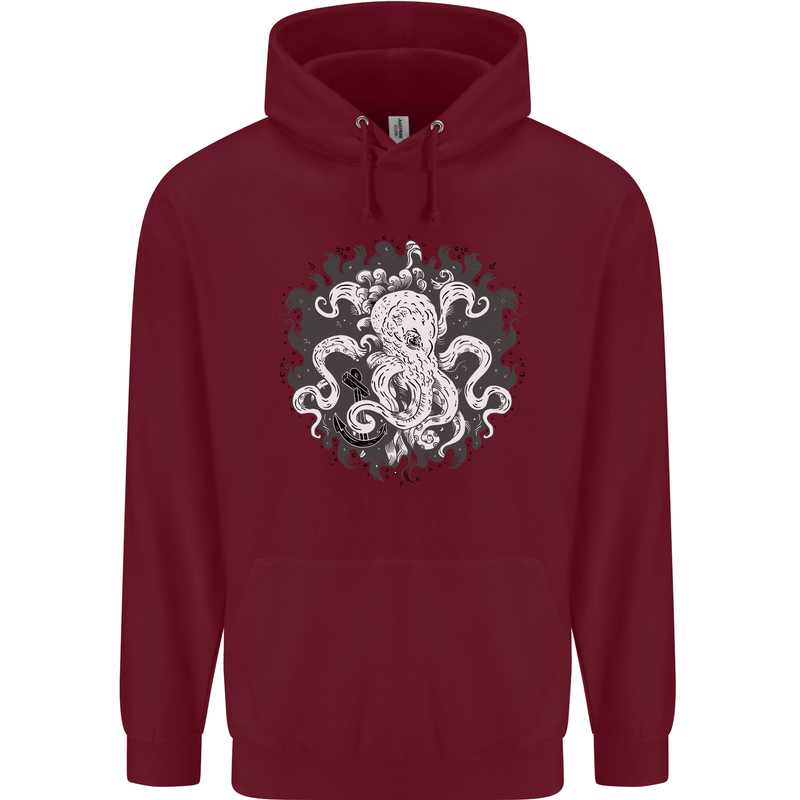 An Octopus in the Deep Ocean Sailor Sailing Childrens Kids Hoodie Maroon