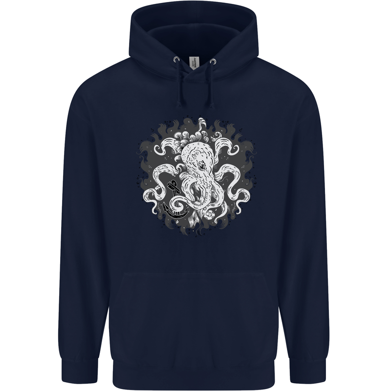 An Octopus in the Deep Ocean Sailor Sailing Mens 80% Cotton Hoodie Navy Blue