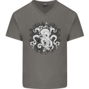 An Octopus in the Deep Ocean Sailor Sailing Mens V-Neck Cotton T-Shirt Charcoal