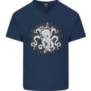 An Octopus in the Deep Ocean Sailor Sailing Mens V-Neck Cotton T-Shirt Navy Blue