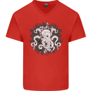 An Octopus in the Deep Ocean Sailor Sailing Mens V-Neck Cotton T-Shirt Red