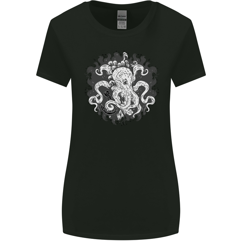 An Octopus in the Deep Ocean Sailor Sailing Womens Wider Cut T-Shirt Black