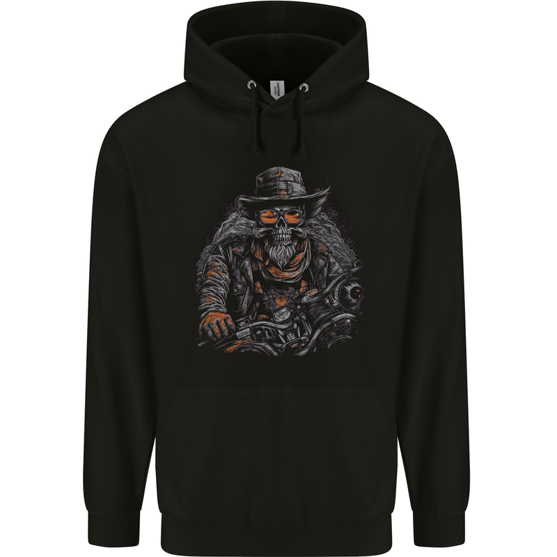 An Old Biker Skull Motorcycle Chopper Childrens Kids Hoodie Black