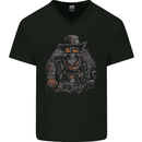 An Old Biker Skull Motorcycle Chopper Mens V-Neck Cotton T-Shirt Black