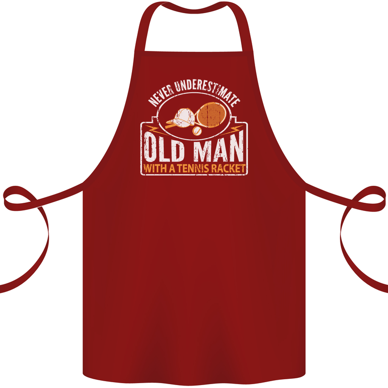 An Old Man Tennis Racket Player Cotton Apron 100% Organic Maroon