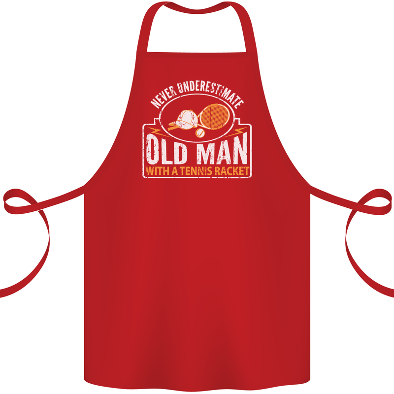 An Old Man Tennis Racket Player Cotton Apron 100% Organic Red