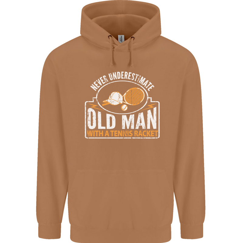An Old Man Tennis Racket Player Mens 80% Cotton Hoodie Caramel Latte