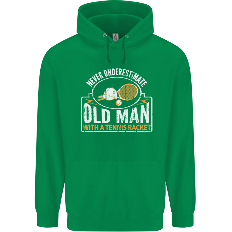 An Old Man Tennis Racket Player Mens 80% Cotton Hoodie Irish Green