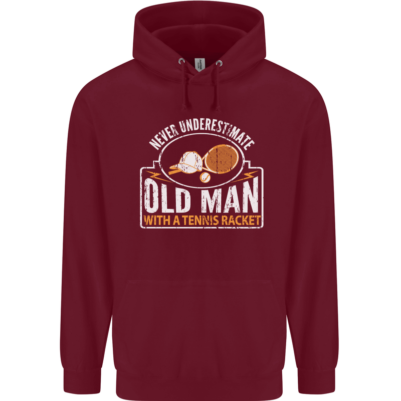 An Old Man Tennis Racket Player Mens 80% Cotton Hoodie Maroon