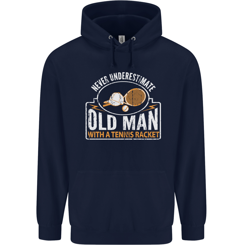 An Old Man Tennis Racket Player Mens 80% Cotton Hoodie Navy Blue