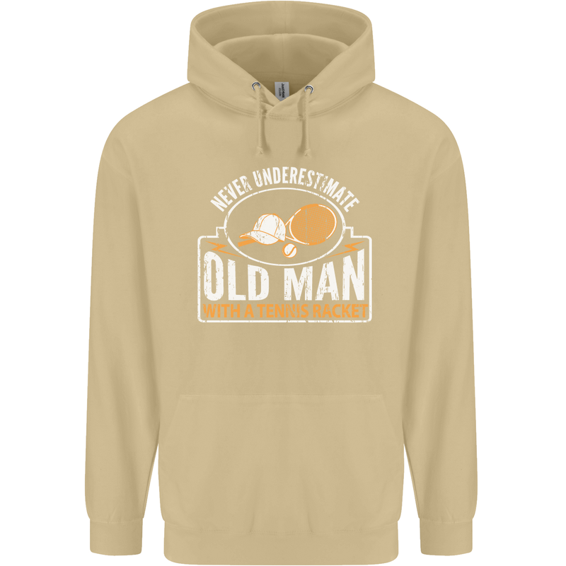 An Old Man Tennis Racket Player Mens 80% Cotton Hoodie Sand